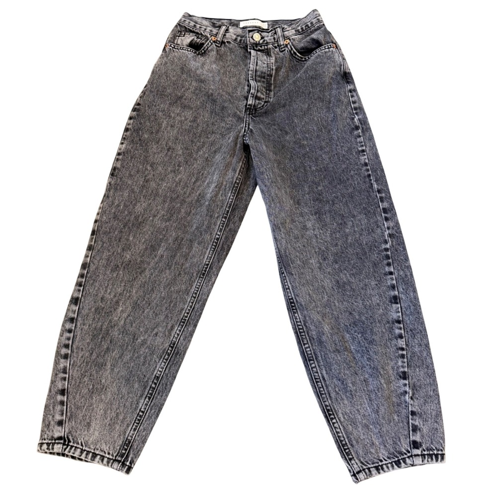 Topshop Acid Wash Black Balloon Jeans High Rise Button Fly Tapered W28 L30